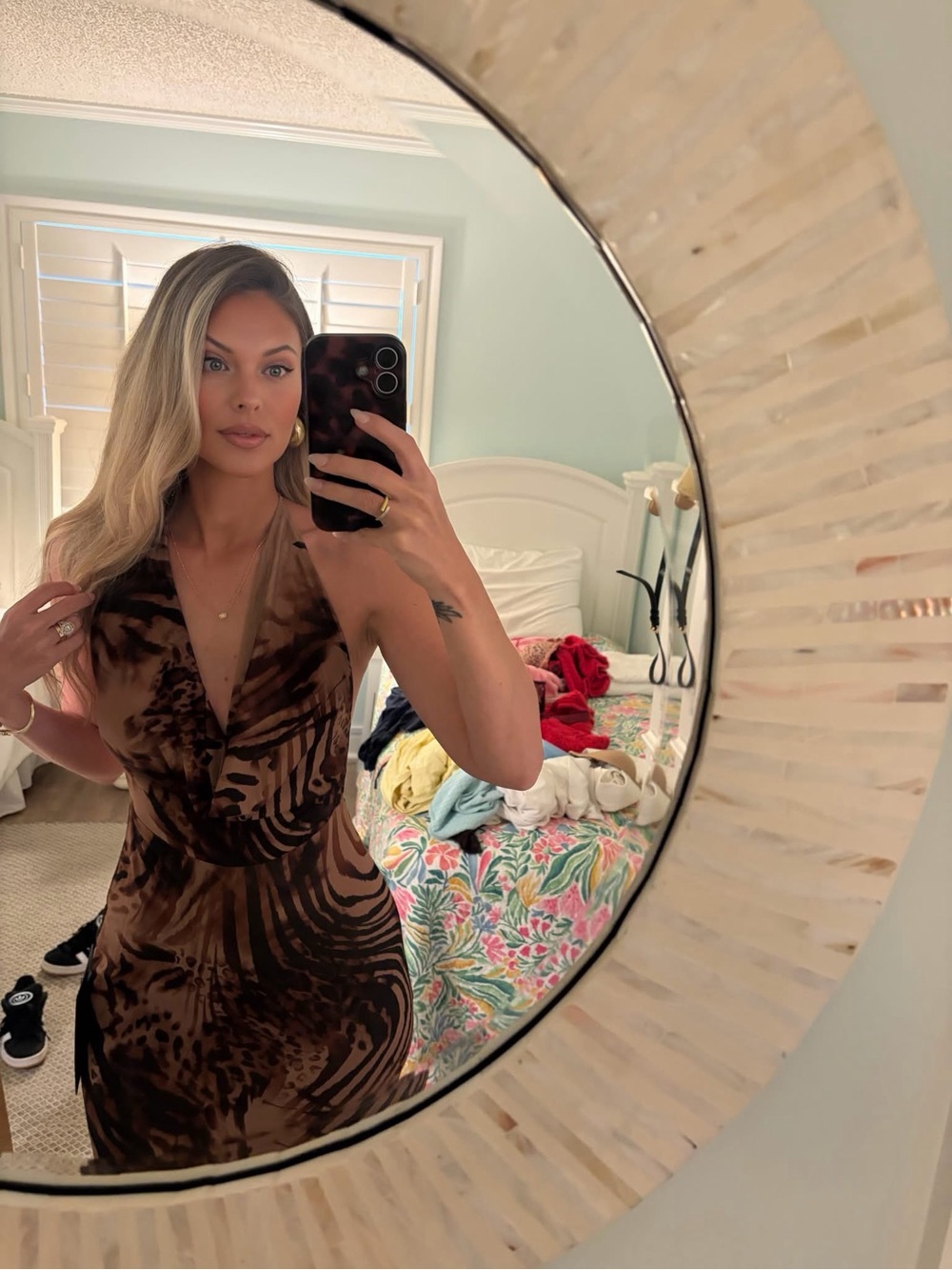 Lulu's Brown Animal Print Backless Halter Dress